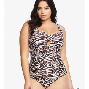 TORRID Brown/White Peekaboo Zebra Swim Suit